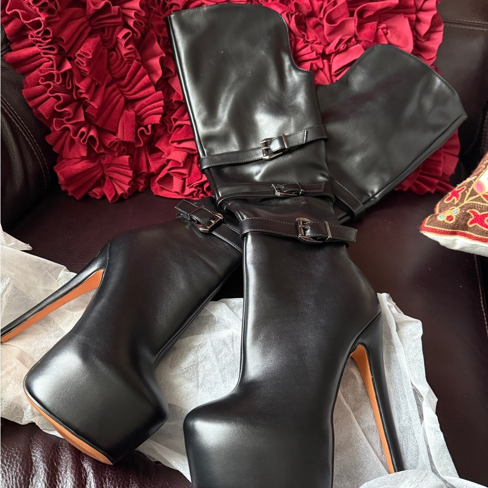Black Platform Stiletto Boots size 7 new - Picture 4 of 6